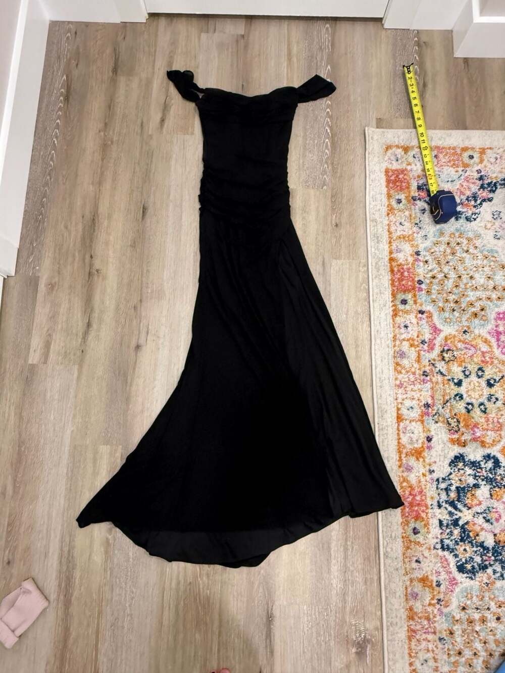 La Femme Off-the-Shoulder Long Ruffled Evening Gown
